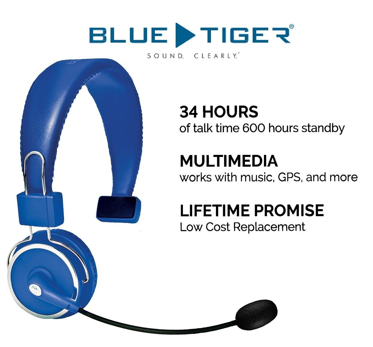 Blue Tiger Elite Bluetooth Headset Over Head Driver Hands Free