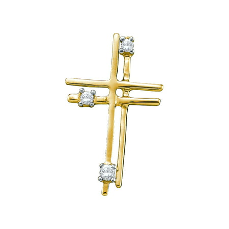 14k Yellow Gold Round Diamond Simple Layered Cross Pendant (1/20
