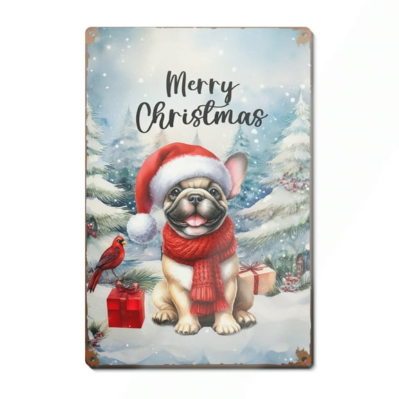Merry Christmas French Bulldog Enjoys Woofmas Winter Xmas Holiday Vertical Metal Aluminum Sign Dog Lover Gifts Wall Art Home Decor - 02022