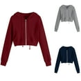 thumbnail image 6 of YanHoo Cropped Hoodie Zip Up Sweatshirts Teen Junior Long Sleeve Y2K Cropped Hoodies Tops Womens Plus Size Solid Color Cute Hoodies Sweatshirts Walmart Prime Sales, 6 of 6