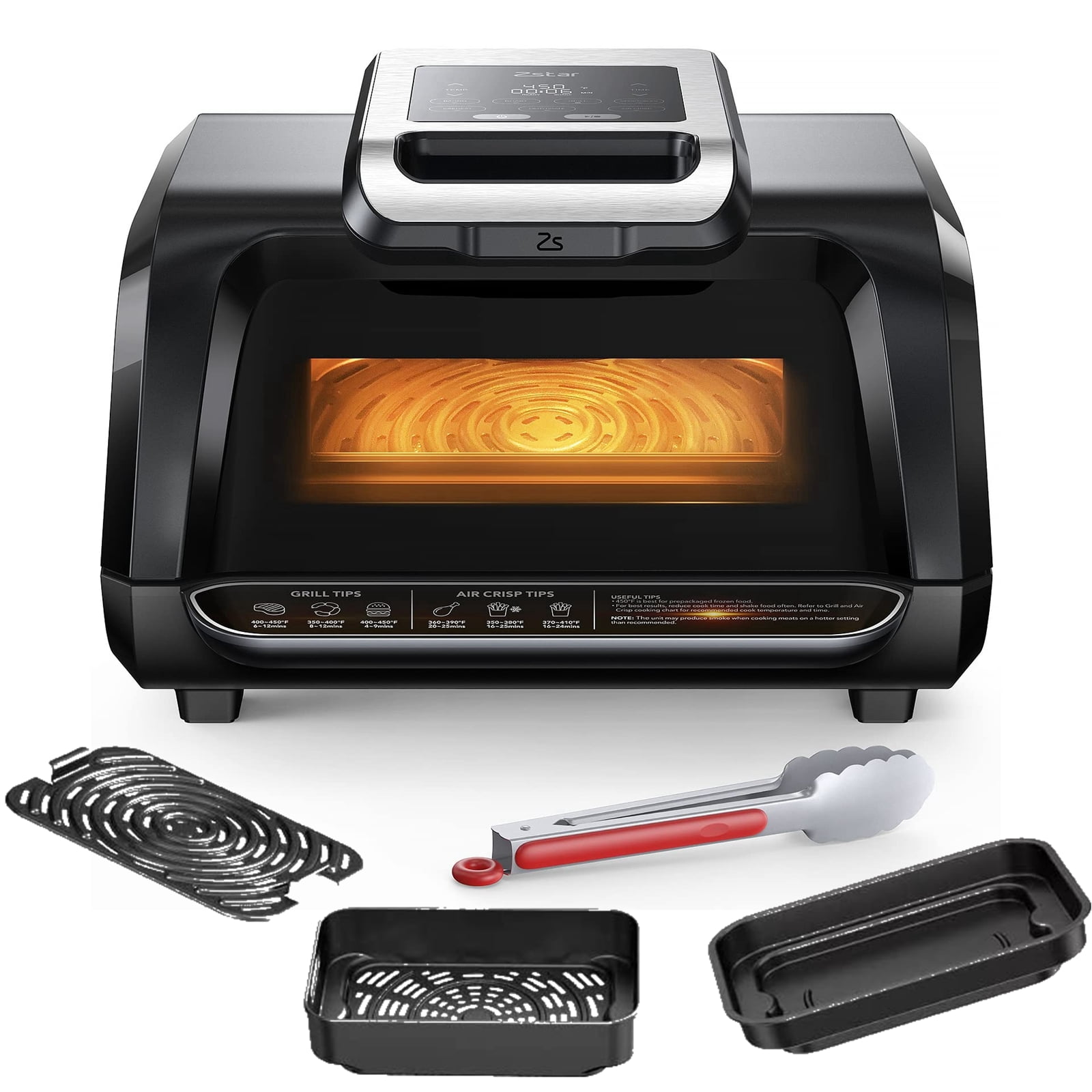 Entcook 7-in-1 Smokeless Indoor Grill Air Fryer Combo, 1750W 4-Quart Electric Air Grill with Visible Window