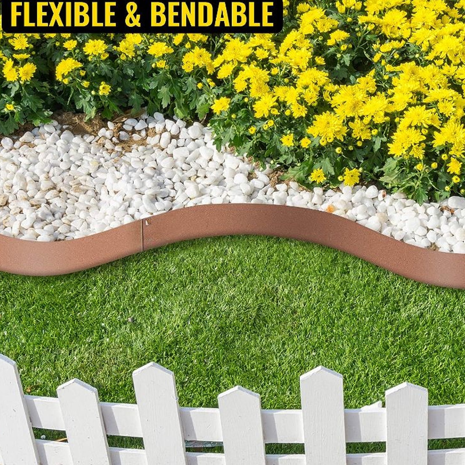 Landscape Border, Easy Fixation Weather Proof Bendable Rust Prevention Steel Lawn Edging 100x13cm Brown Powder Coating  For Yard
