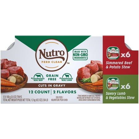 NUTRO Grain Free Wet Dog Food Cuts in Gravy Variety Pack Simmered Beef & Potato Stew, Savory Lamb & Vegetables Stew, (12) 3.5 oz. (Best Quality Canned Dog Food)