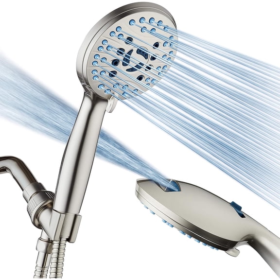 AquaCare High Pressure 8-mode Handheld Shower Head, Anti-clog Nozzles, Built-in Power Wash to Clean Tub, Tile & Pets, Extra Long 6 ft. Stainless Steel Hose, Wall & Overhead Brackets