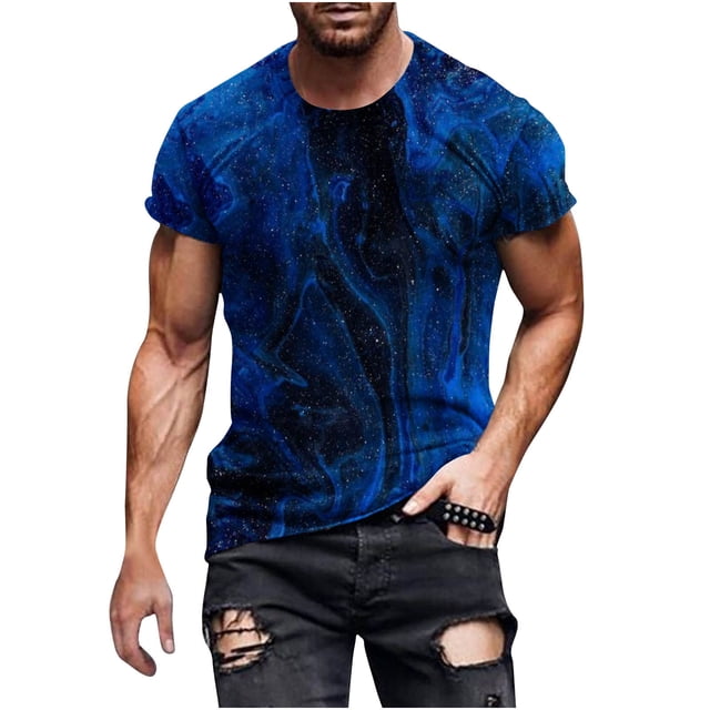 Hauts d'Été Grande Taille Chemises de Golf pour Hommes Manches Courtes Col Rond Hauts Impression 3D Entraînement Léger Mode Sortie Hauts Grande Taille Chemises Hommes (Bleu Foncé, m)