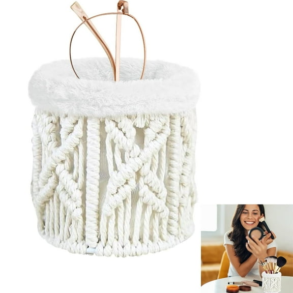 Eyeglasses Holder,Tutuviw Plush Lined Eyeglasses Holder,Sunglasses Desk Holder Stand,White Cotton Rope Eyewear Desk Display with Plush Lining,Glasses Holder for Nightstands/Desks(3.9x3.9in)