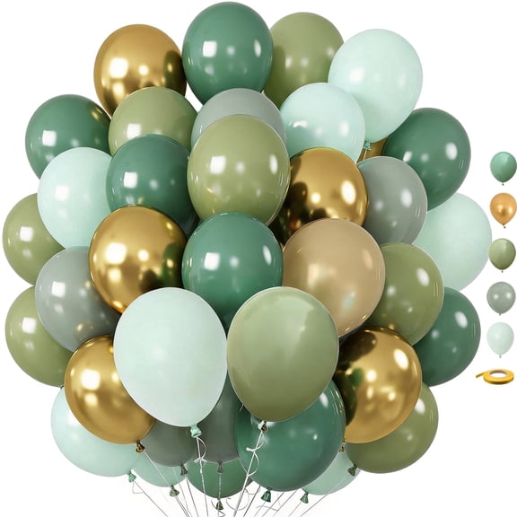 12inch Pastel Sage Gold Balloons Set, Sage Green and Gold Balloons for Baby Shower Birthday Engagement Wedding Anniversary Party Decorations