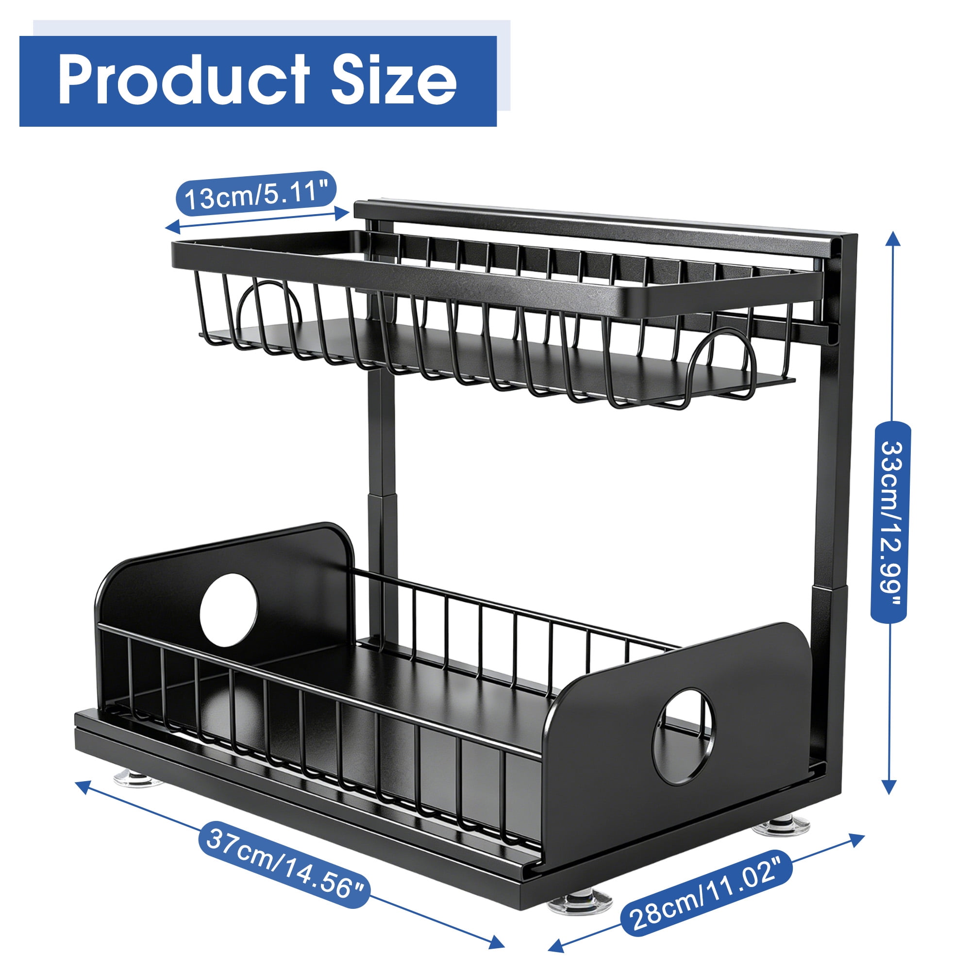 2 Pack Under Sink Organizer, 2 Tier Metal Pull Out Under Sink Storage, Cabinet Storage Organizer, Slide Out Under Sink Organizer for Kitchen Bathroom Cabinet