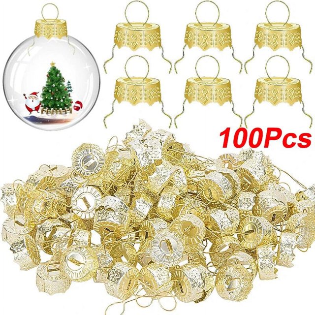 Tapas de bolas de Navidad para decoración del hogar, colgador de Metal extraíble de 50/100 piezas, color dorado y plateado, adorno para árbol de Navidad, Año Nuevo, 2024
