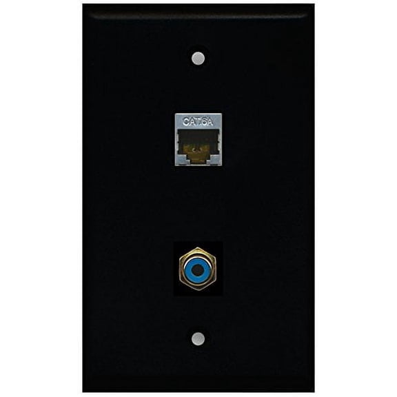 RiteAV - Black 1 Port RCA Blue 1 Port Cat6a Wall Plate