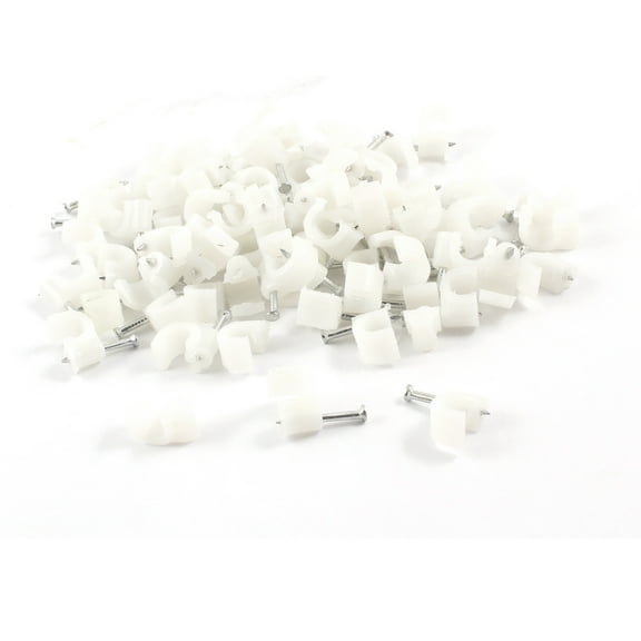 Unique Bargains 6mm Diameter Metal Nail White Plastic Circle Cable Clips 100Pcs