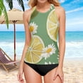 thumbnail image 5 of Women's Printed Tankini Top - High Elasticity Slim-Fit Swimsuit with Removable Straps & Cups, Perfect for Beach & Pool Parties，Lemon-patterned, 5 of 7