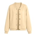 thumbnail image 7 of Feancey Bomber Jacket Women Snap Button Athletic Jackets Oversized Long Sleeve Casual Outerwear with Pockets for Preppy Back to School Wear XL, 7 of 7