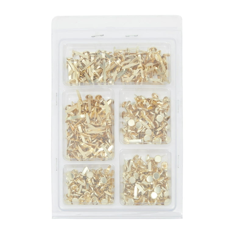 Juvale Mini Brads 500-Pieces Scrapbooking Brads, Paper Fasteners, Steel Brad Fasteners, Gold, 5 Assorted Sizes