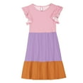 thumbnail image 4 of YHAJDS Baby Girls Short Sleeve Dress Colorblock Ruffle Sleeve Round Neck Sundress, 4 of 5