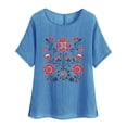 thumbnail image 1 of Camiseta de Mujer Camiseta de Manga Corta Impresión Casual Raglan Suelto de Lino Top Blusas, Cuello de la Tripulación, 1 of 4