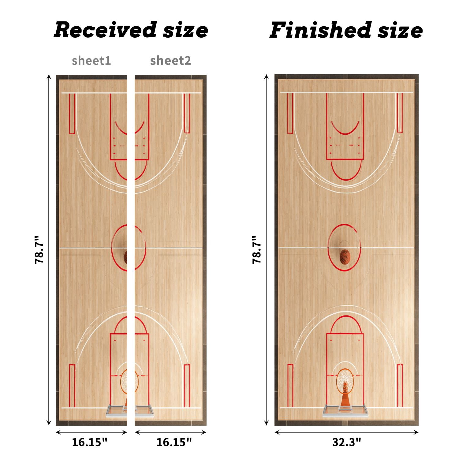 Self Adhesive Vinyl Refrigerator Wrap Set An aerial view half end basketball court Door Mural Removable Fridge Sticker Peel and Stick&nbsp;Full Door Cover Decal Kitchen Bar Decor