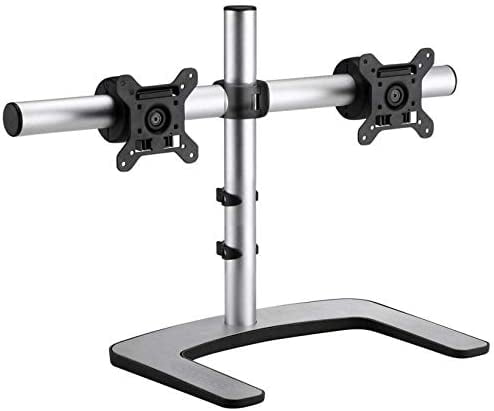 Restored Atdec VFS-DH Dual Freestanding Horizontal Desk Monitor Mount – Supports Two 27″ Monitors, Adjustable Orientation, Swiveling Heads, QuickShift Mechanism, Silver (Refurbished)