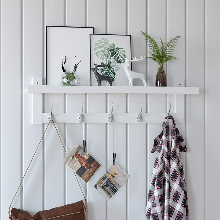 White Coat Rack With Oak Shelf Shabby Chic Coat Storage With Shelf