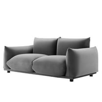 Loveseat Sofa, Velvet, Grey Gray, Modern Contemporary Urban Design, Living Lounge Room Hotel Lobby Hospitality