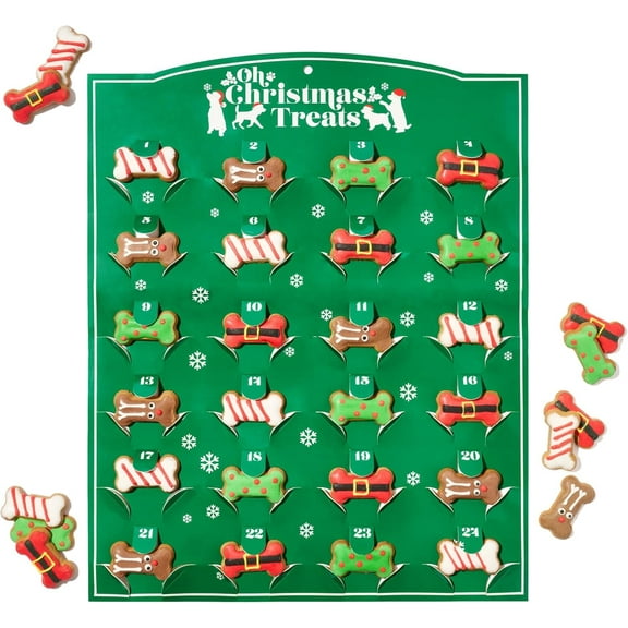 Thoughtfully 24 Days of Christmas Dog Advent Calendar 2024, Gingerbread Baked Dog Treats, Individually Wrapped Bone Shapes, 24 Count