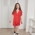thumbnail image 5 of Family Matching Pajamas Contrast Trim Short Sleeve Lapel Tops and Shorts Set Family Satin Sleepwear, 5 of 8