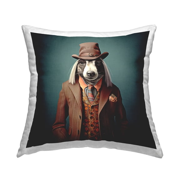 Stupell Industries Dog Wearing Brown Suit Decorative Printed Throw Pillow, 18 x 18