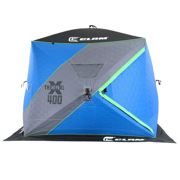 CLAM X-400 Portable 4-6 Person 8 Ft Pop Up Ice Fishing Thermal Hub Shelter  Tent 