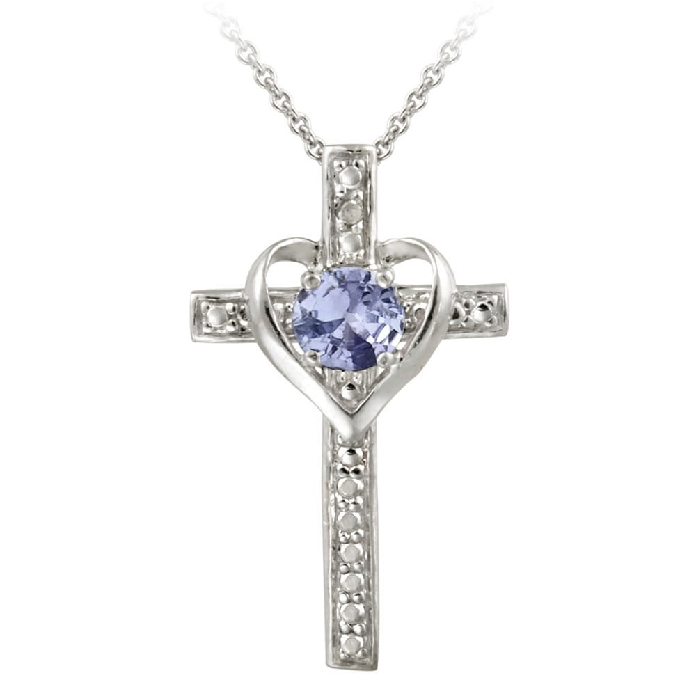 Sterling Silver Tanzanite & Diamond Accent Cross Heart Necklace ...