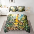 thumbnail image 2 of Manfei Safari dinosaur 7 Pieces 7-Piece Bedding Comforter Set,Jungle Wildlife King Bedding Sets,Natural Landscape Waterfull Green Monstera Bed Sheets For Boy Kids,Microfiber Bedroom Decor Reversible, 2 of 8