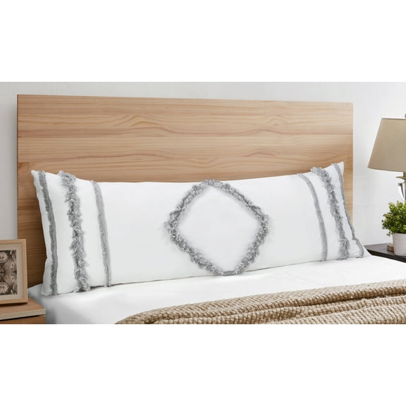 Sweet Jojo Designs Boho Fringe White Grey Body Pillow Cover Case 54x20 (Pillow Not Included)