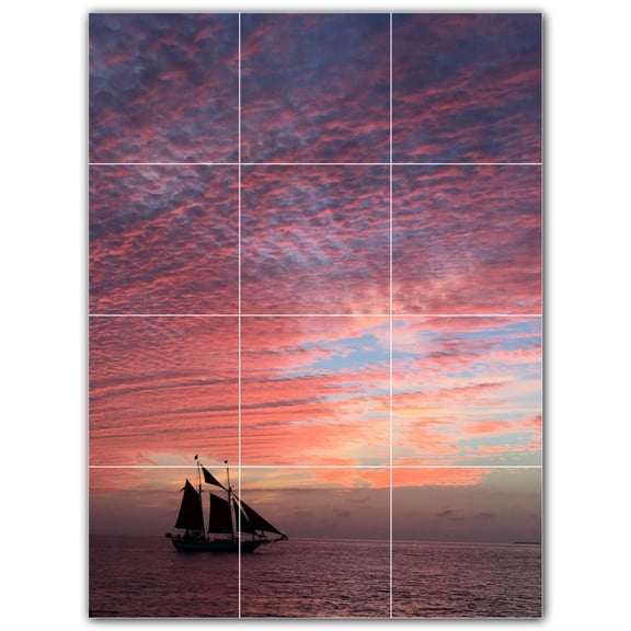 Picture-Tiles.com: Boat Ceramic Tile Wall Mural WAL500226-34S. 12.75"W x 17"H using (12) 4.25" x 4.25" Ceramic Tiles-Satin Finish