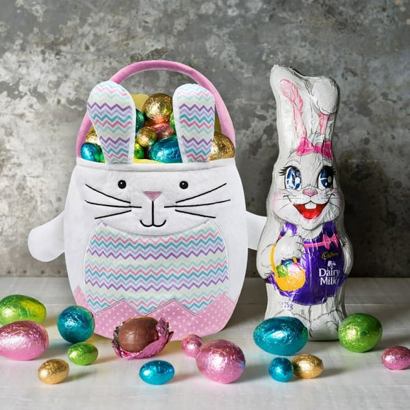 Apmemiss Clearance Easter Basket Plush, Bunny Easter Basket for Kids, Plush Easter Buckets with Ear Easter Bags for Boys Girls, Easter Tote Bags for Decorations Gifts Storage