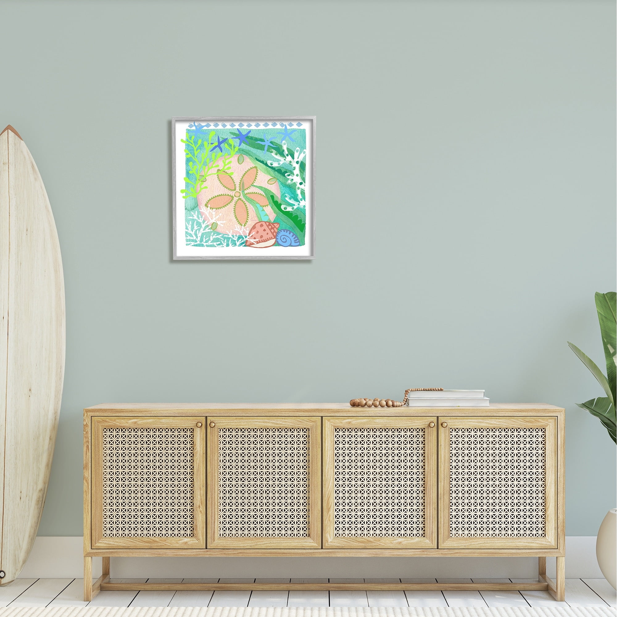 Stupell Industries Ocean Sand Dollar Collage Seashells Coral Pattern Graphic Art Gray Framed Art Print Wall Art, Design by unknown