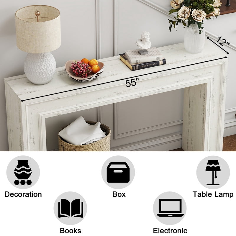 PLAMLE 55 Inch Console Table for Entryway, Narrow Sofa Table Behind Couch with Storage Shelf, Farmhouse Wooden Hallway Table for Living Room, Foyer, Small Spaces
