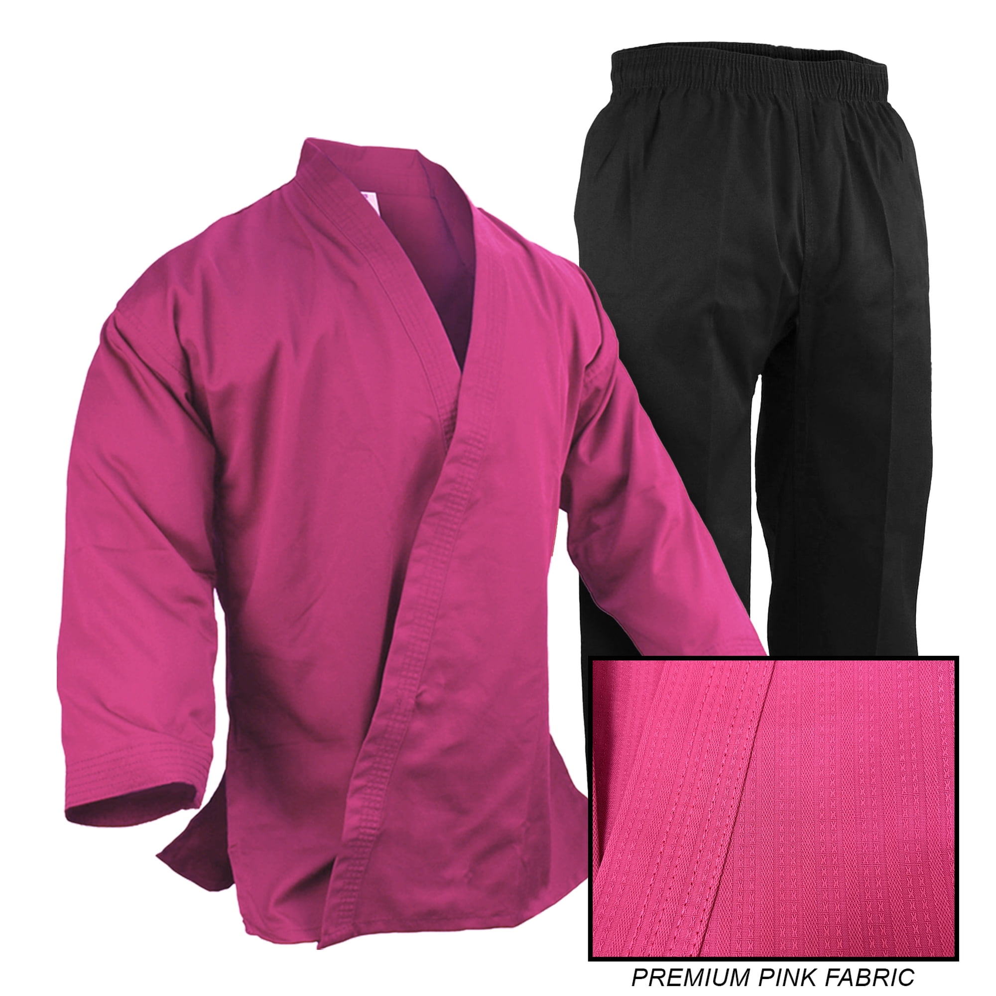 Martial Arts Karate 7.5 oz Pink Jacket with Black Pants Karate Taekwondo Uniform Gi Premium Fabric ( Size #2)