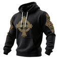 thumbnail image 4 of IWRICH Men's St. Patrick's Day Printed Waffle Knit Hoodie Irish Celtic Cross Shamrock Sweatshirt Black L, 4 of 4