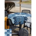 thumbnail image 4 of Outdoor Tablecloth with Umbrella Hole & Zipper, Navy Blue Spring Floral Square Tablecloth 60x60 Inch, Farmhouse Botanical Summer Sunflower Patio Table Cover Waterproof Table Cloth for Picnic/Party, 4 of 7