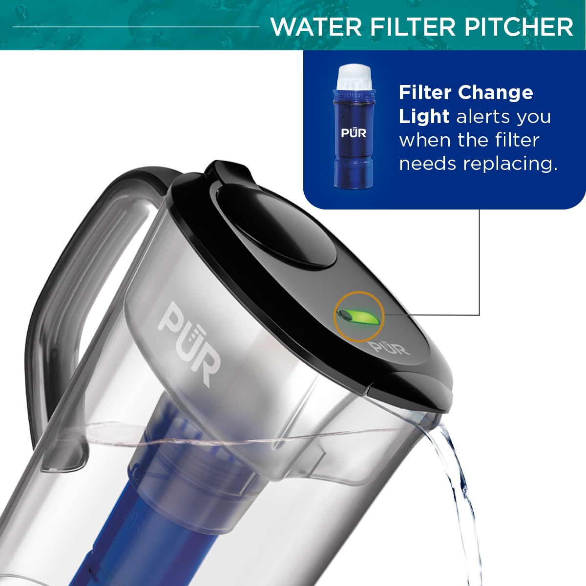 PUR PLUS 7 Cup Pitcher Filtration System, PPT711B, Black