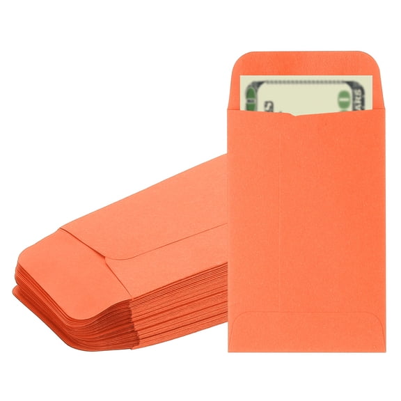 Uxcell Money Envelope, 50 Pcs 3.5" x 2.2" Cash Holder for Checks Coins, Orange