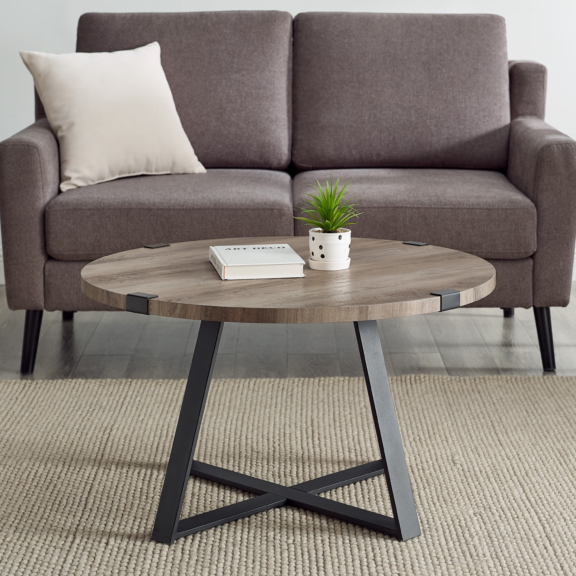 Walker Edison Slate Wrap Leg Coffee Table, Grey Wash