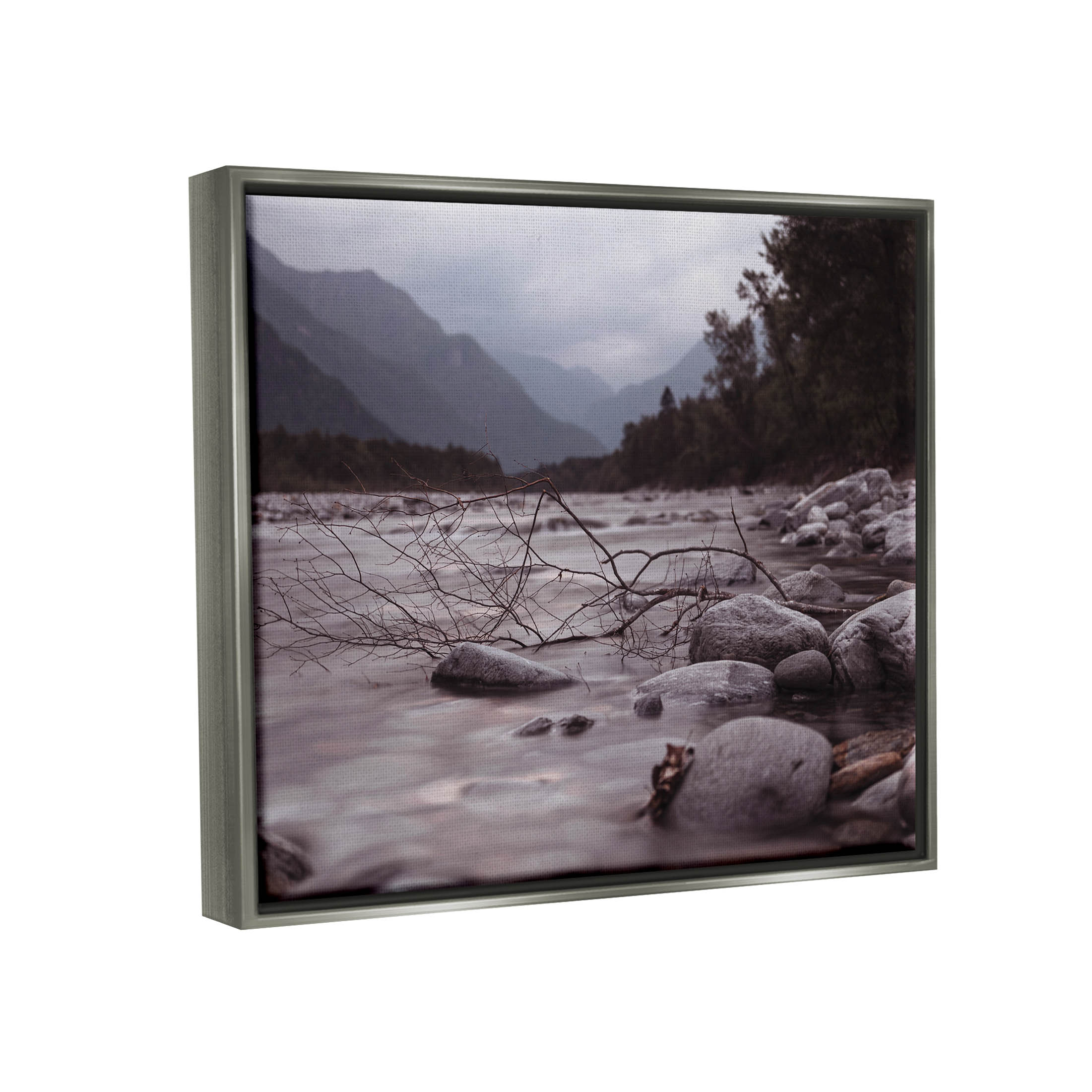 Stupell Industries Woodland Nature Mountain Creek Photograph Luster Gray Floating Framed Canvas Print Wall Art, Design by Lil' Rue