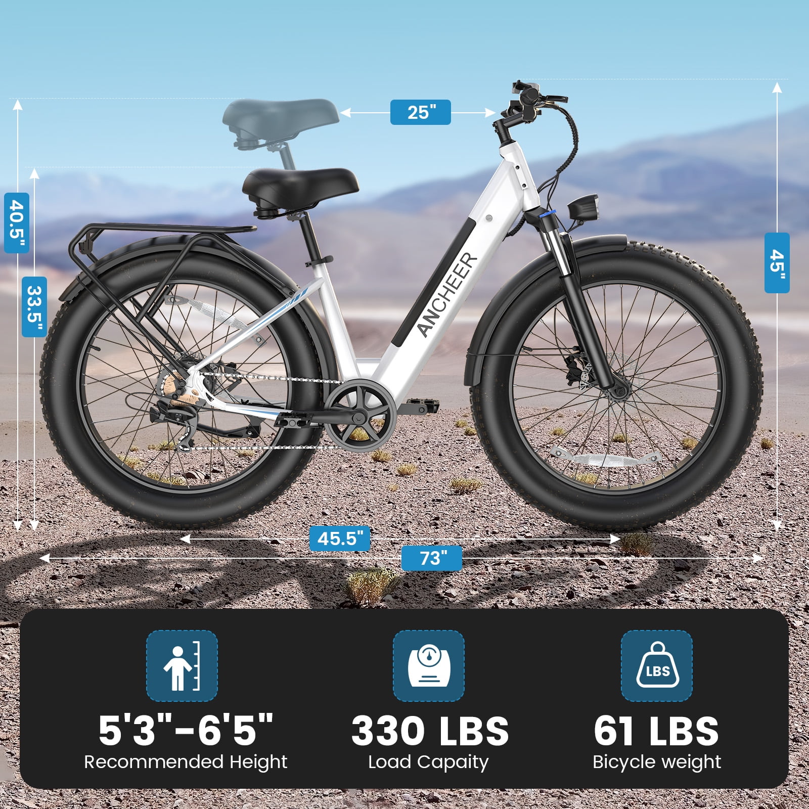 ANCHEER Electric Bike for Adults, 750W Ebike, 28MPH 60Miles Electric Mountain Bike, 26" Fat Tire Electric Bicycle with 48V 15AH Battery, Rear Rack, Lockable Suspension Fork,7 Speed, UL2849