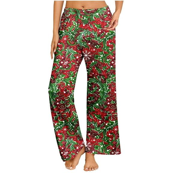 Riecok Womens Lounge Pants Plus Size Elastic Waist Straight Leg Pajama Bottoms Christmas Print Trendy Casual Lounge Pants Multicolor L