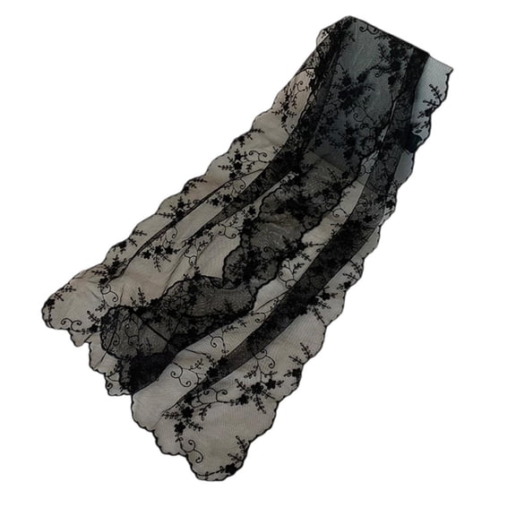 Giaone French Lace Scarf Embroidery Flower Seethrough Shawl Hairband for Daily Wear