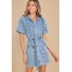 thumbnail image 1 of Vestido vaquero informal de verano para mujer, Falda corta con cuello en V, botones, manga corta, cinturón, 1 of 5