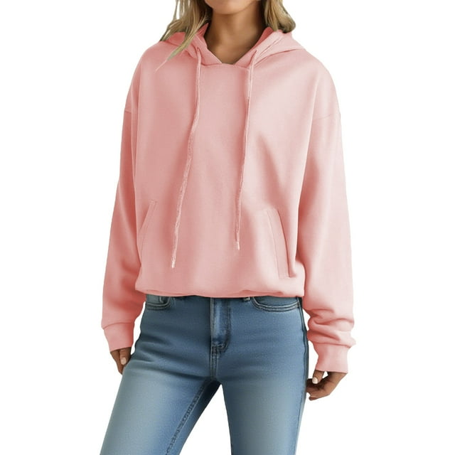 WTXUE Chandails à Capuchon, Chandail à Cordon, Chandail en Molleton pour Femme, Mode Automne et Hiver, Chandail en Molleton Grande Taille, Chandails Décontractés, Chandail à Enfiler pour Femme, Chandails pour Femmes, Chandail à Enfiler Rose Pâle m
