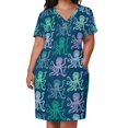 thumbnail image 2 of Vestido de verano para mujer vestido elegante con bolsos fondo azul oscuro un grupo de pulpos oferta, 2 of 6