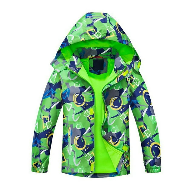 Manteau Coupe-Vent à Capuche Doublé Respirant pour Garçons Préados, Veste d'Hiver pour Fêtes, Vêtement Vert, Taille 11-12T