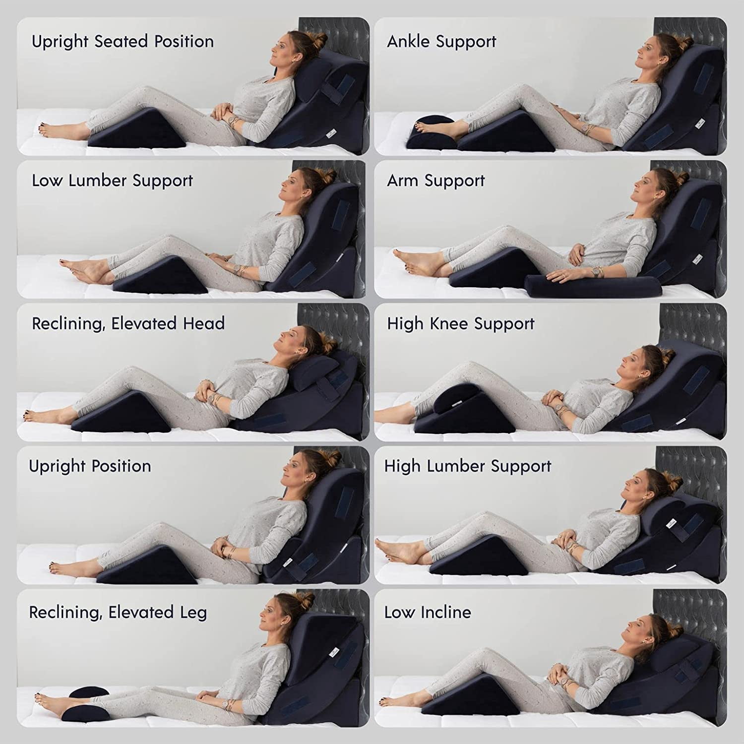Luxe Casa B09H1JVFB1 Luxe Casa 4 Pcs Orthopedic Bed Wedge Pillow Set Blue Post Surgery, Relaxing, Back & Adjustable Head Support Cushion